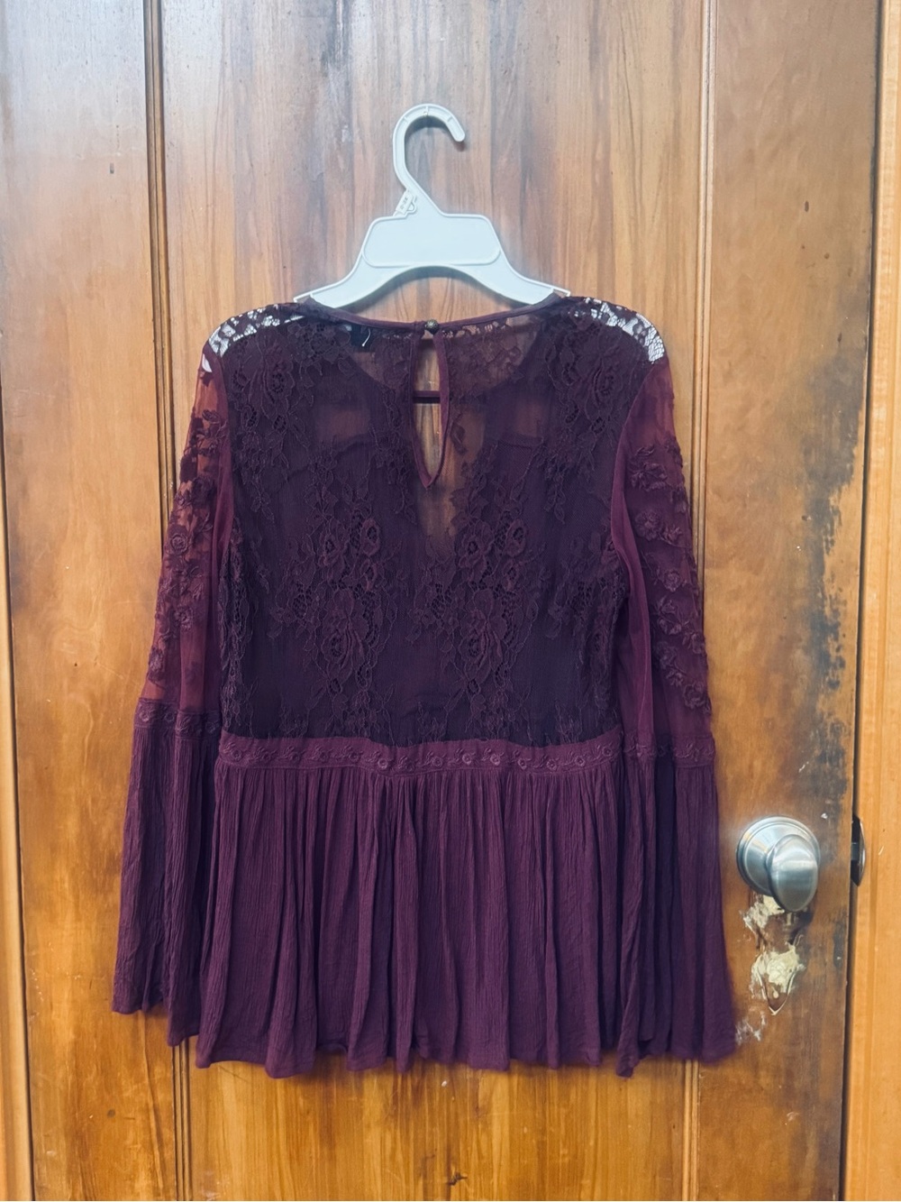 American Eagle Outfitters Burgundy Lace Peasant Blouse Ruffles, Babydoll, S - Picture 2 of 9